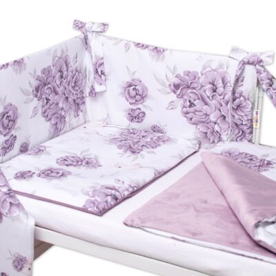 BABY NELLYS 3-dielna sada Mantinel s obliečkami, bavlna/velvet, Plameniak,slivkový,135x100