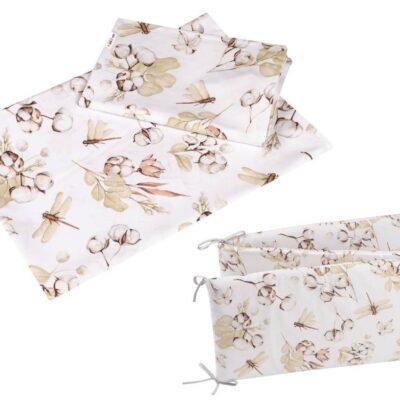 Baby Nellys: 3-dielny set Mantinel COTTON Premium (biela/béžová)