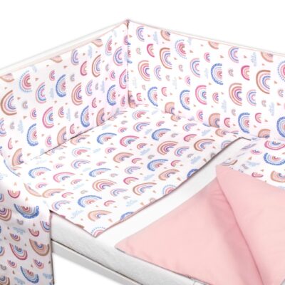 Baby Nellys 3-dielna sada Mantinel s obliečkami-Dúha, pastel s potlačou/púdrova, 135x100cm