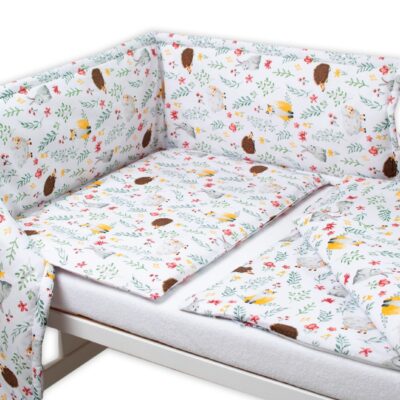 Baby Nellys 3-dielna sada Mantinel s obliečkami - Kamaráti lúky, biela, 135x100 cm