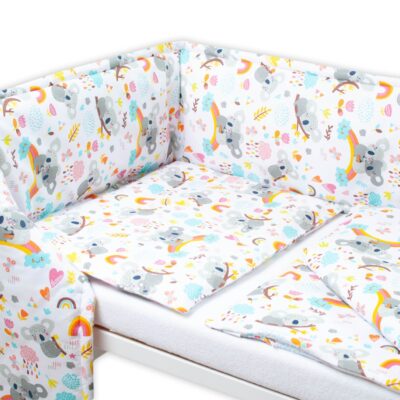 Baby Nellys 3-dielna sada Mantinel s obliečkami - Koala a dúha, biela, 135x100 cm