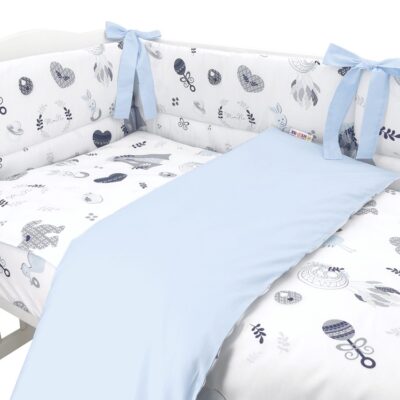 BABY NELLYS 3-dielna sada mantinel s obliečkami, New Love Baby, modrá, 135x100cm