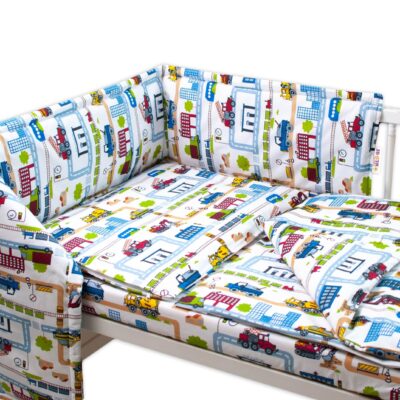 Baby Nellys 3-dielna sada Mantinel s obliečkami - Stavebné stroje, biela