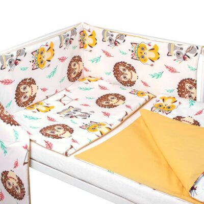 Baby Nellys 3-dielna sada Mantinel s povl. Ježko,Líška, biela s potlač./horčicová, 135x100