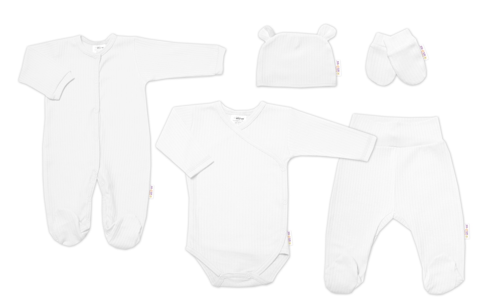 Baby Nellys 5-dielna rebrovaná súpravička do pôrodnice BOY, biela, veľ. 68