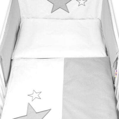 Baby Nellys 5-dielna súprava do postieľky Baby Stars - sivá, veľ. 135x100 cm