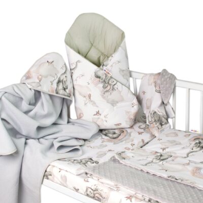 Baby Nellys: 6-dielny set Slon a Dúha (biela/olivová)