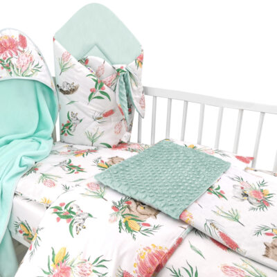 Baby Nellys 6-dielna výhod. súprava pre bábätko s darčekom,135 x 100 Exotika, biela/mátová