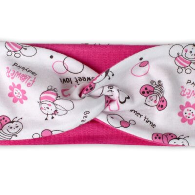 Baby Nellys Bavlněná dětská čelenka Berušky - bílá/růžová, 92-98