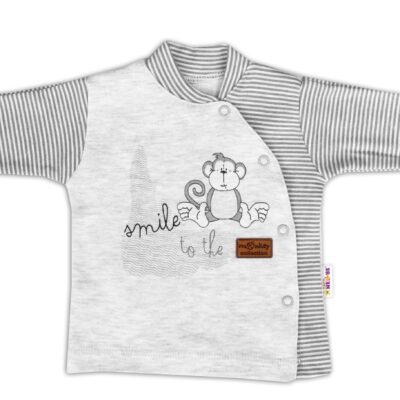 Baby Nellys Bavlnená košieľka Monkey zapínanie bokom - sv. šedý melírek