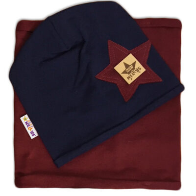 Baby Nellys Bavlnená sada čiapočka a nákrčník Nelly Star - tm.modrá s bordo,  vel. 110