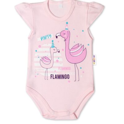 Baby Nellys Bavlnené dojčenské body, kr. rukáv, Flamingo - sv. růžové