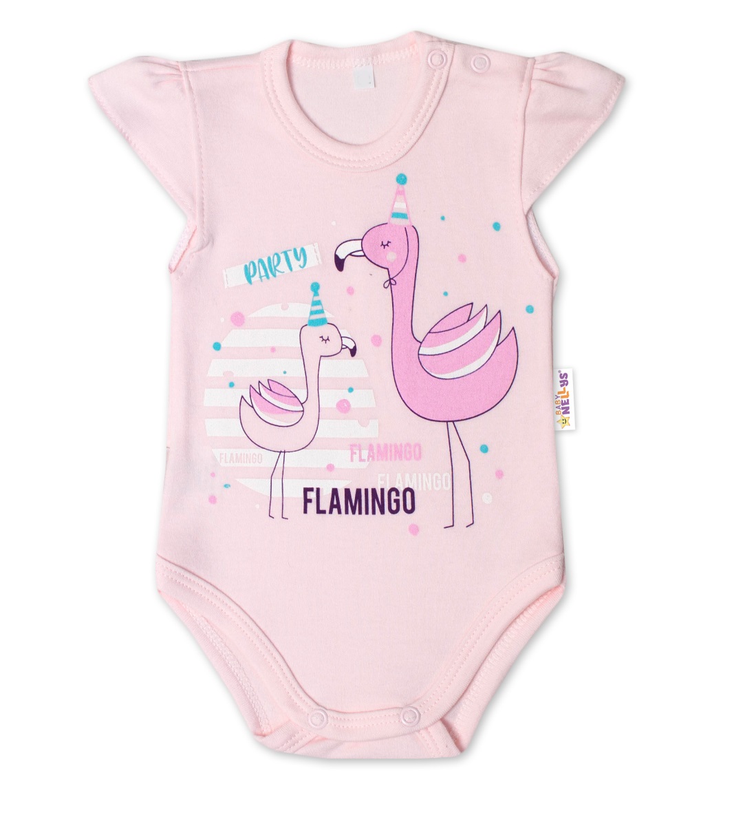 Baby Nellys Bavlnené dojčenské body, kr. rukáv, Flamingo - sv. růžové, veľ. 68