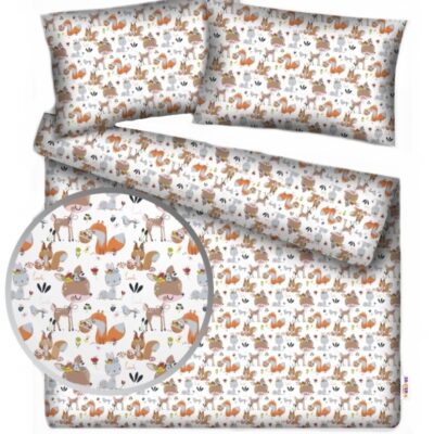 Baby Nellys Bavlněné obliečky - Rozprávkové zvieratká - biela, veľ. 140 x 200/70 x 90