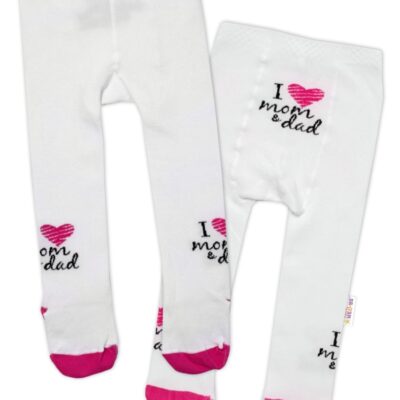 Baby Nellys Bavlnené pančucháče I love mom & dad - ružové, veľ. 80/86