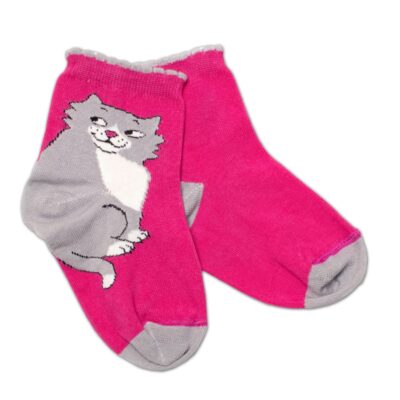 Baby Nellys Bavlnené ponožky Kocúr - malinové, veľ. 104/116