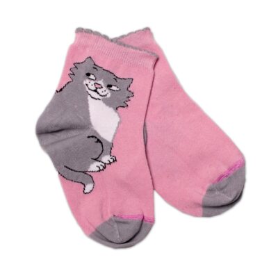 Baby Nellys Bavlnené ponožky Kocúr - pudrové, veľ. 122/128