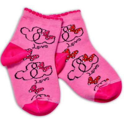 Baby Nellys Bavlnené ponožky Minnie Love - tmavo růžové, veľ. 122/128