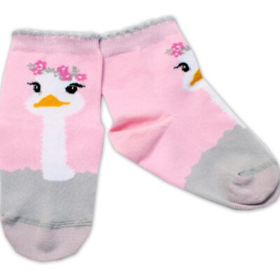 Baby Nellys Bavlnené ponožky Pštros - svetlo růžové, veľ. 122/128