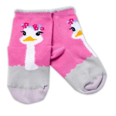 Baby Nellys Bavlnené ponožky Pštros - tmavo růžové