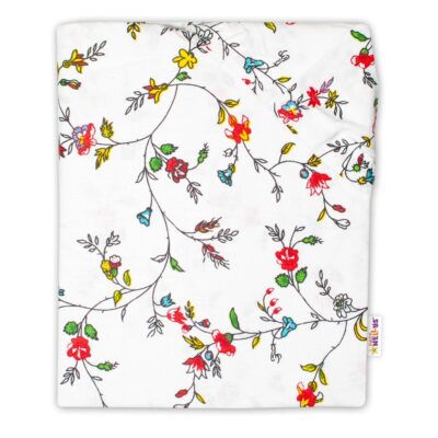 Baby Nellys Bavlnené prestieradlo - Lučné kvietky, biele, roz. 140x70cm