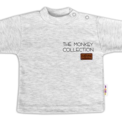 Baby Nellys Bavlnené tričko dlhý rukáv Monkey - sv. sivý melírek, veľ. 86