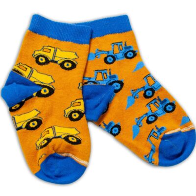 Baby Nellys Bavlnené veselé ponožky Stavebné stroje - horčicove, veľ. 122/128