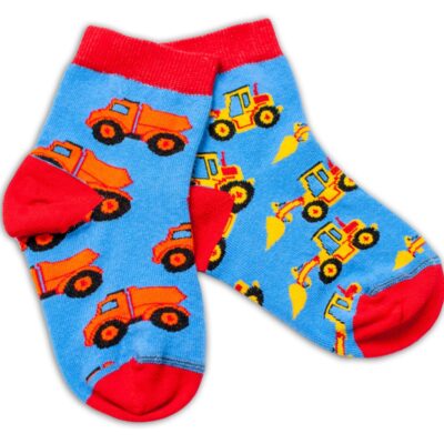 Baby Nellys Bavlnené veselé ponožky Stavebné stroje - modré, veľ. 122/128