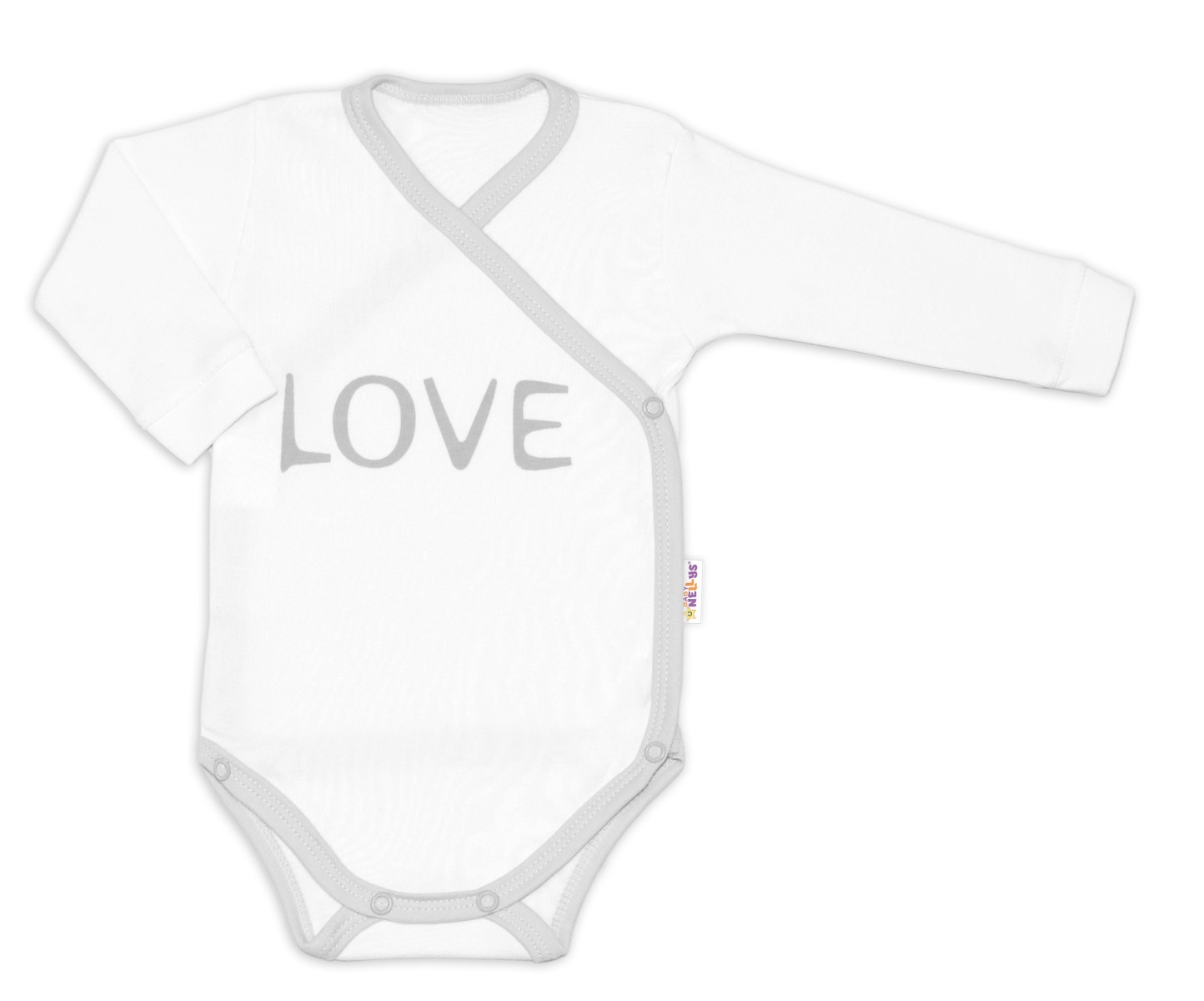 Baby Nellys Body dlhý rukáv Love - zapínanie bokom, biele