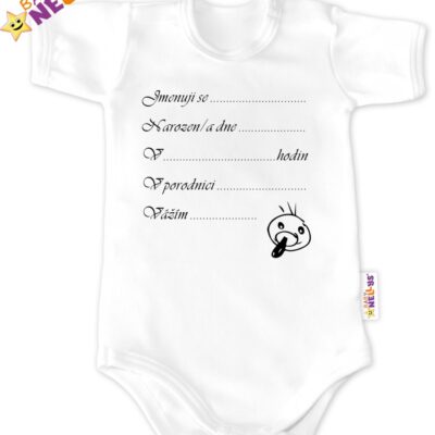 Baby Nellys Body Kr. rukáv Baby vel. 86, biele - Narodil / a som sa ...