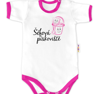 Baby Nellys Body krátky rukáv - Šéfka pieskoviska - biele / ružový lem, veľ. 68