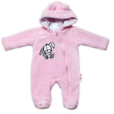 Baby Nellys Chlpáčkový overálek s kapucňou, Cute Bunny - svetlo ružový, veľ. 68