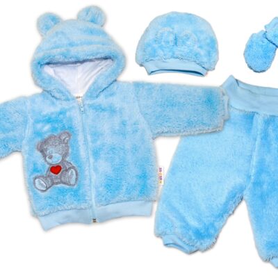 Baby Nellys Chlupáčkový komplet Welsoft Teddy vel. 86 - modrý