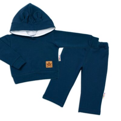 BABY NELLYS Detská tepláková súprava s kapucňou a uškami, granátová, veľ. 80
