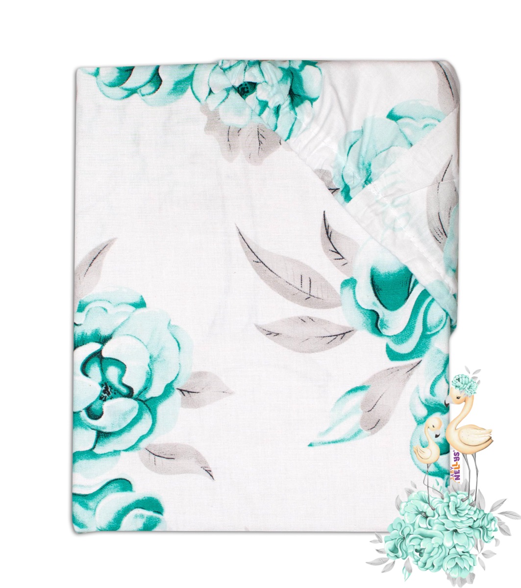 Baby Nellys Detské bavlnené prestieradlo do postieľky - Plameniak mätový, 140 x 70