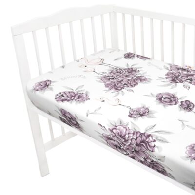 Baby Nellys Detské bavlnené prestieradlo do postieľky, Plameniak - slivkový, 140 x 70 cm