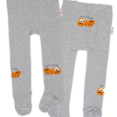 Baby Nellys Detské pančuchy bavlnené Crocodiles - šedá, horčica, 1ks, veľ. 104/110