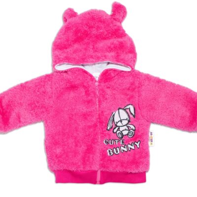 Baby Nellys Dojčenská chlupáčková bundička s kapucňou Cute Bunny - malinová, veľ. 68