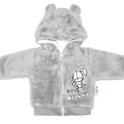 Baby Nellys Dojčenská chlupáčková bundička s kapucňou Cute Bunny - sivá, veľ. 74