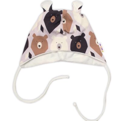 Baby Nellys Dojčenská čiapočka s uškami na zaväzovanie - Medvede, hnedá