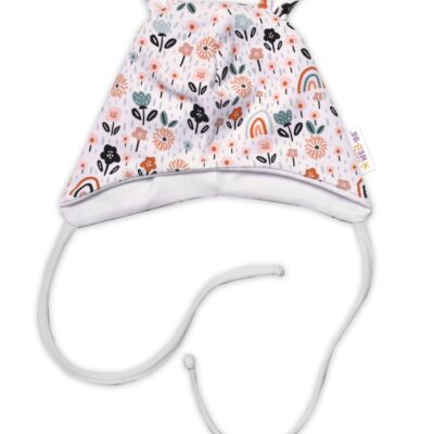 Baby Nellys Dojčenská čiapočka s uškami na zaväzovanie - Palouček, biela, veľ. 68/74