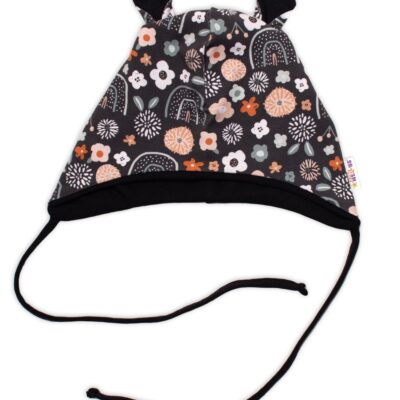 Baby Nellys Dojčenská čiapočka s uškami na zaväzovanie - Palouček, grafit, veľ. 68/74