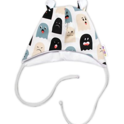 Baby Nellys Dojčenská čiapočka s uškami na zaväzovanie - Príšerky, biela/mätová, veľ. 68/7