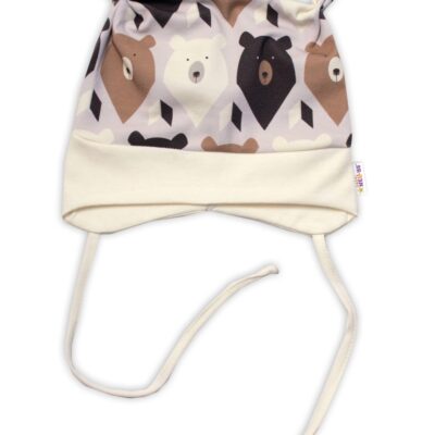 Baby Nellys Dojčenská čiapočka uzlíček na zaväzovanie - Medvede, hnedá