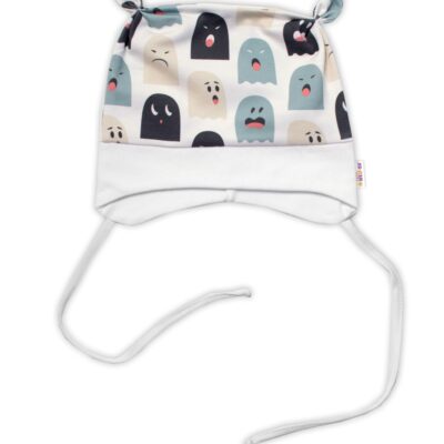 Baby Nellys Dojčenská čiapočka uzlíček na zaväzovanie - Príšerky, biela/mätová, veľ. 68/74