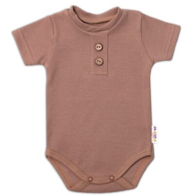 Baby Nellys Dojčenské rebrované body s gombíkmi kr. rukáv, Boy - hnedé, veľ. 68