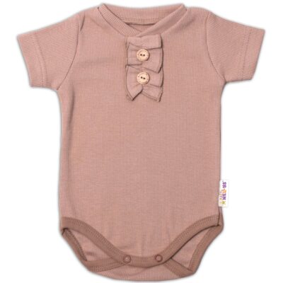 Baby Nellys Dojčenské rebrované body s gombíkmi kr. rukáv, Girl - hnedé