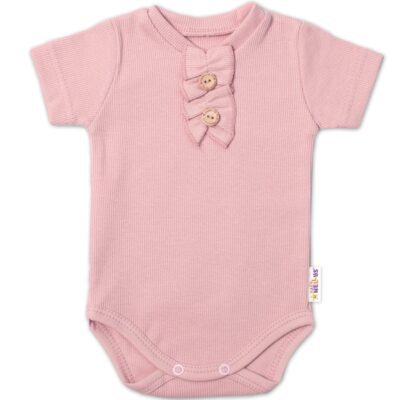 Baby Nellys Dojčenské rebrované body s gombíkmi kr. rukáv, Girl - púdrové, veľ. 68