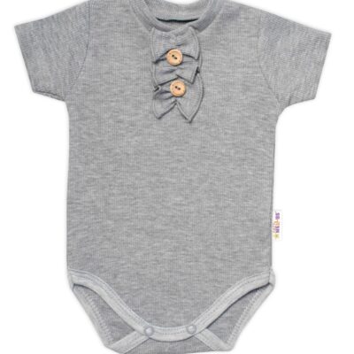 Baby Nellys Dojčenské rebrované body s gombíkmi kr. rukáv, Girl - sivé, veľ. 74