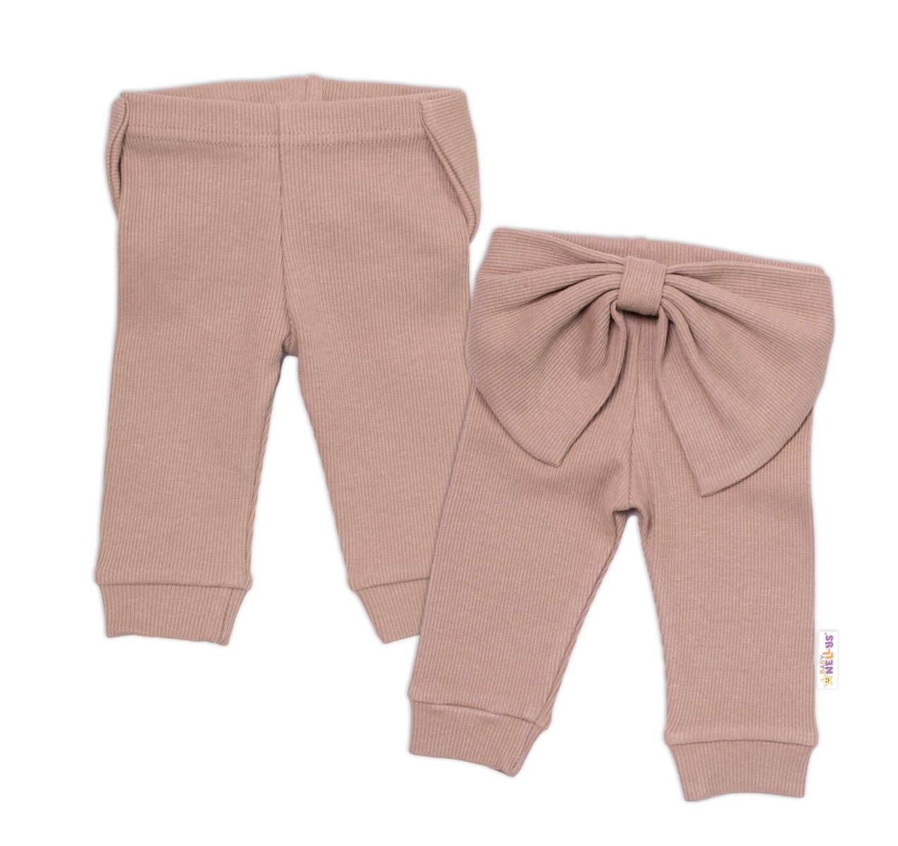 Baby Nellys Dojčenské rebrované legíny s mašľou - béžové, veľ. 68